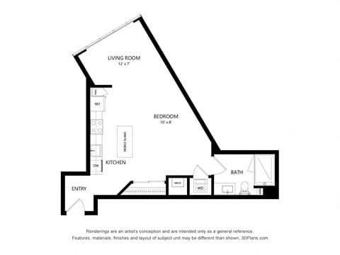 Floor plan for studio, 1 bath, 610 sqft